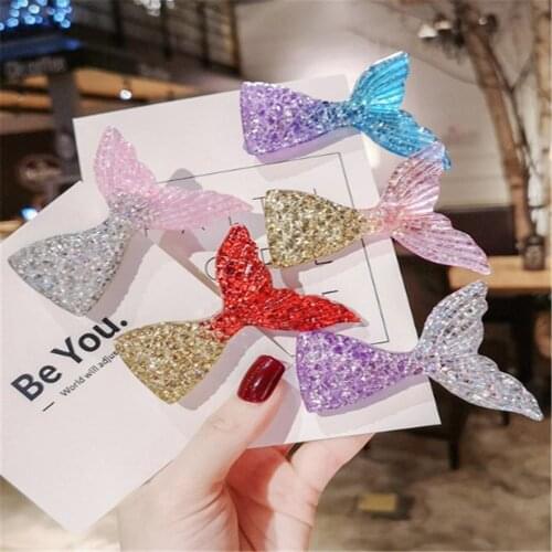 Mermaid Fishtail Hairpin Girl Sweet Sequin Side Clip Hairgrips Imitation Pearl Crystal Barrettes Hair Accessories Wholesale