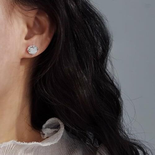 White Fritillary Ruyi Safe Lock 925 Sterling Silver Stud Earrings For Women Long Life Lock Dainty Jewelry Chinese Style Gift