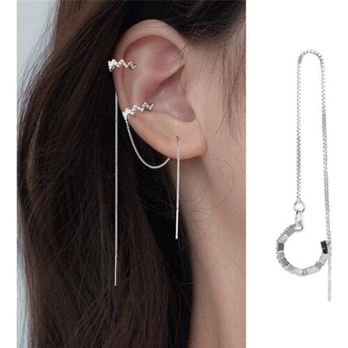 Ear Line Box Chain Long Tassel Zircon C-Shap Wave Lace Lightning Dual-Use Earrings Clip 2021 New Fashion Jewelry Gift For Womens