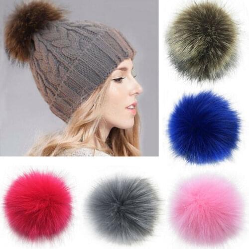 10/12cm Hat Ball Pom Pom Fake Hairball Wholesale Caps Accessories Multicolor Faux Fox Fur PomPom With Buckle for DIY Balls