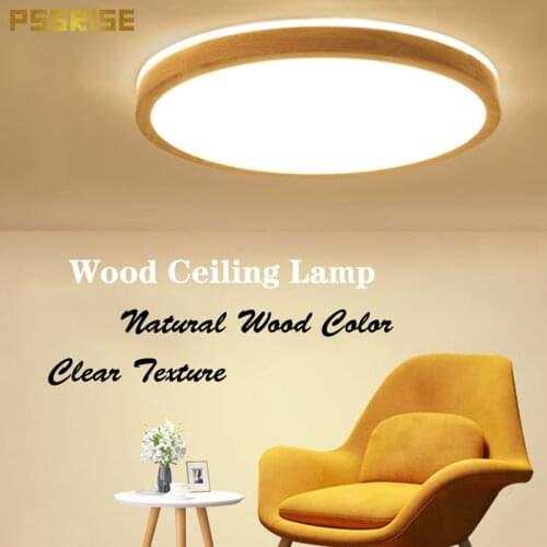 LED Ceiling Light Wood Round Square For Living Room Bedroom Indoor Fixture Surface Mounted Lamp Remote Control Dimmable