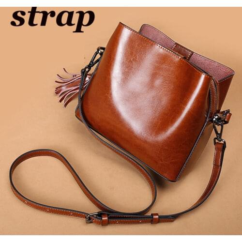 2020 Leather Handbag New Trend Shoulder Bag Wax Leather Handbag Atmospheric Messenger Bag Solid Color Fashion Retro Bucket Bag