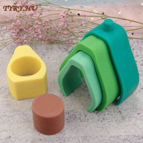 TYRY.HU 1Set CartoonAvocado Building Block Silicone Teether Soft Jenga Building Blocks 3D Folding Educational Game Toys BPA Free