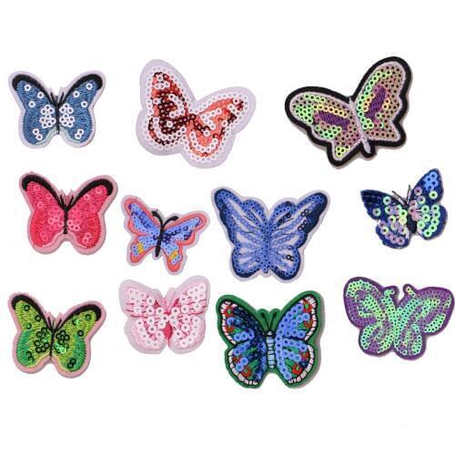 2 Pcs Colorful sequin butterfly icon Embroidered Iron on Patches for Clothing DIY Stripes Clothes Stickers Custom Badges