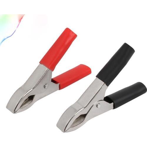 2pcs 15A Test Insulated Boot Crocodile Alligator Clamp Clip Red Black 50mm Long