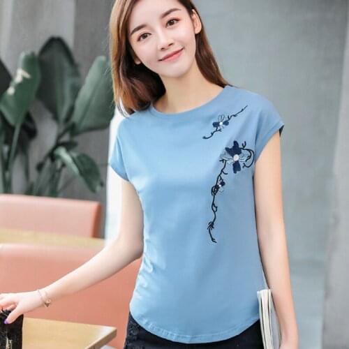 Camiseta Mujer 2020 Summer Tops Embroidery Floral T Shirt Women Clothes Short Sleeve Cotton Korean Style T-Shirt Tee Shirt Femme