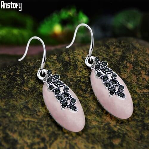 Vintage Eye Shape Natural Quartz Lapis Earrings For Women Antqiue Silver Plated Natural Stone Crystal Dange Fashion Earring