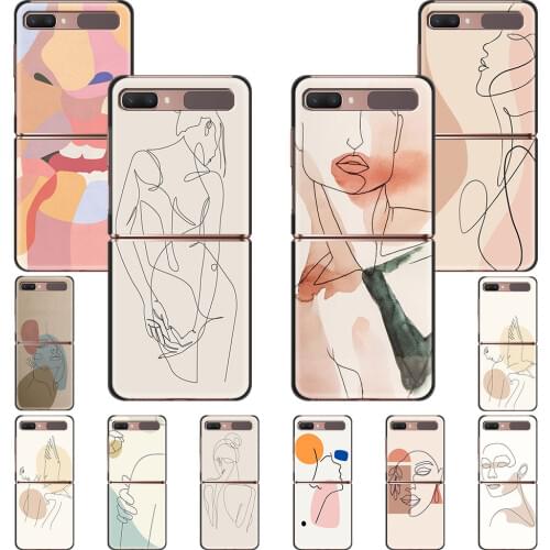 Retro Minimalist Painting Girl PC Hard Cover For Samsung Galaxy Z Flip 5G Foldable Phone Case ZFlip 6.7" Shell Coque Capa