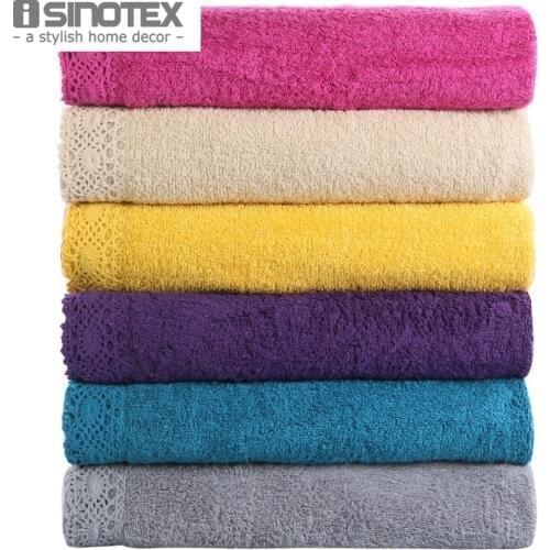 1pcs/lot 70x140cm 100% Cotton Bath Towel Lace Border Embroidery Face Hair Bath Quick-Dry Adults Washclothes Free Shipping