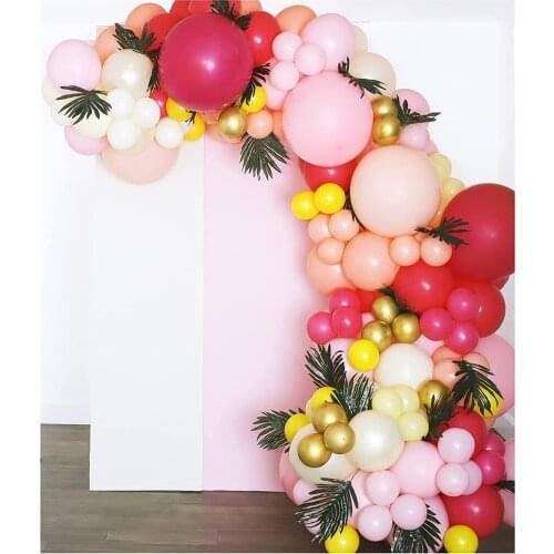 105pcs Pink Fuchsia Gold Garland Arch Kit with Tropical Leaves For Tropical, Fiesta, Flamingo and Unicorn Theme Party Decoration