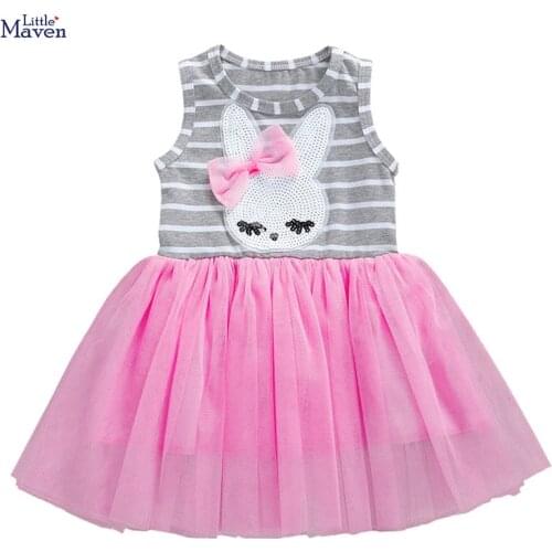 2021 Summer Baby Girl Clothes Children Striped Sundress Pinafore Sleeveless Bunny Applique Dress for Kids 2-7 Years