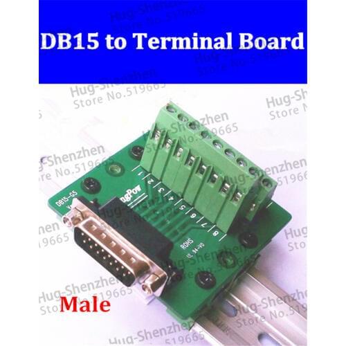 5pcs DB15 Male D-SUB 15 Pin Port Signals Breakout PCB Board terminal Adapter connector DR15 without Din Rail Mounting