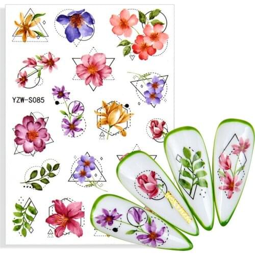 Abstract Image Face Nail Art Stickers Transfer Colorful Stickers Flowers Green Leaf Adhesive Sticker Fashion Decals For Nails