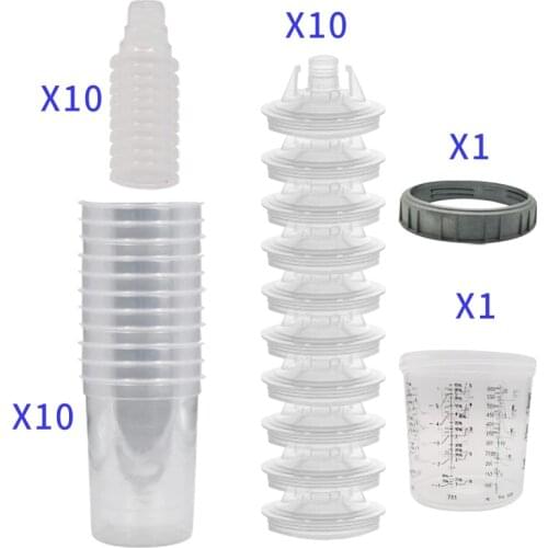10pcs spray gun tank pps tank 165/400/600ml pps Disposable paint cup Spray gun Paint Mixing Cup PPS Type H/O Quick Cup