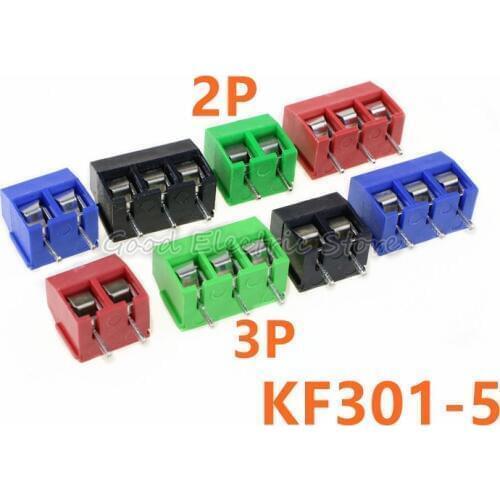 Free shipping 20Pcs/lot KF301-5.0-2P KF301-3P Pitch 5.0mm Straight Pin 2P 3P Screw PCB Terminal Block Connector Blue GREEN RED