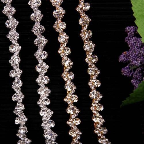 Free Shipping 5 yards Crystal Rhinestone Trim, Rhinestone Applique, Wedding Applique,Rhinestone Chain MALI046