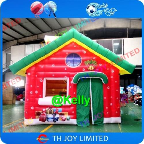 Free door shipping inflatable santa grotto for sale, new design full printing inflatable christmas house portable inflatables