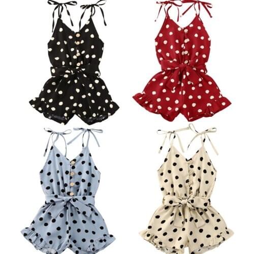 2020 Brand Infant Baby Girls Polka Dot Print Rompers Overalls 4 Colors Sleeveless Button Jumpsuits Kids Girls Jumpsuit Outfits
