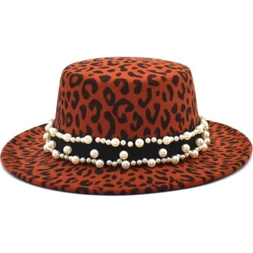 Jazz hat fedora hat with pearl chain Cap Cowboy Tie-dye Winter Fedora Hat Big Brim For Men Jazz Hat leapoard round top hat