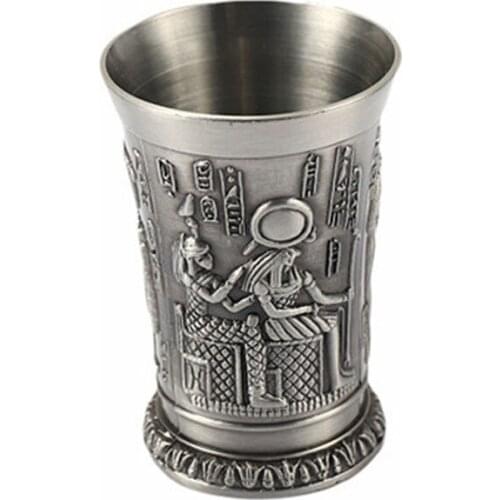 Egypt Myth Retro Metal Cup Bronze 3D Relief Liquor Spirits Small Goblet Household Small Size Personality Cocktail Cup LBS