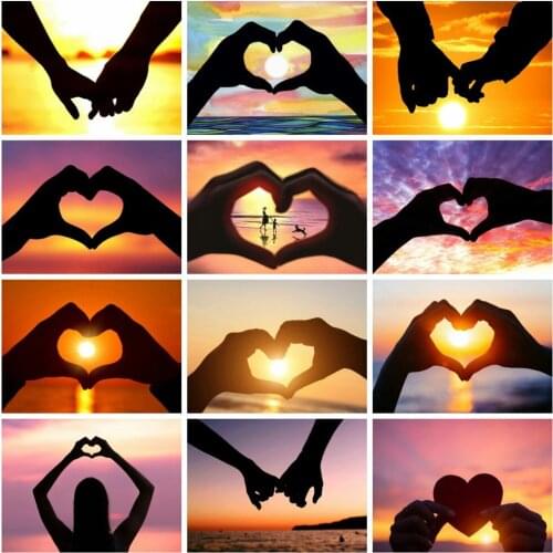 EverShine 5D Diamond Mosaic Sunset Cross Stitch Diamond Painting Love Rhinestones Art Kits Landscape Handmade Gift Home Decor