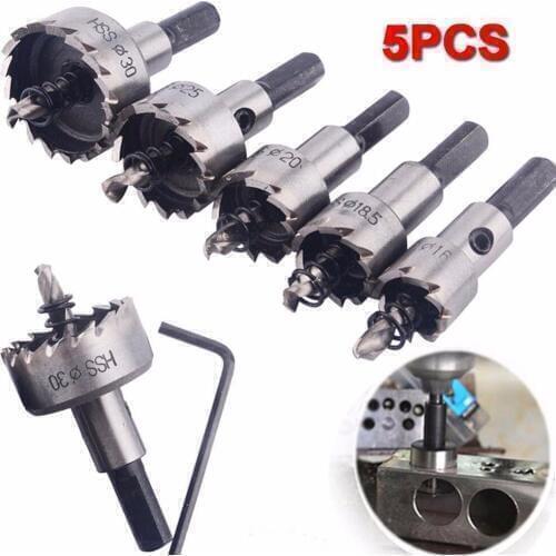Hot Sale 5 Pcs/Set HSS Drill Bit Hole Saw Set Stainless Steel Metal Alloy Tool Kit 16-30mm Diameter Cut Powe Hand Tool #251357
