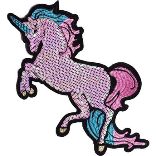 GUGUTREE embroidery Sequins big unicorn patches animal patches badges applique patches for clothing ZK-18