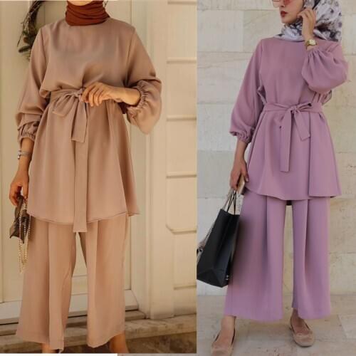 Eid Mubarek Abaya Turkey Hijab Two-piece Muslim Sets Dress Caftan Kaftans Islamic Clothing Abayas For Women Musulman Ensembles