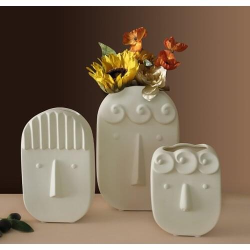 Nordic INS Creative Ceramic Vase Dried Flower Face Sculpture Flower Vases Living Room Home Desktop Decoration Flower Pot