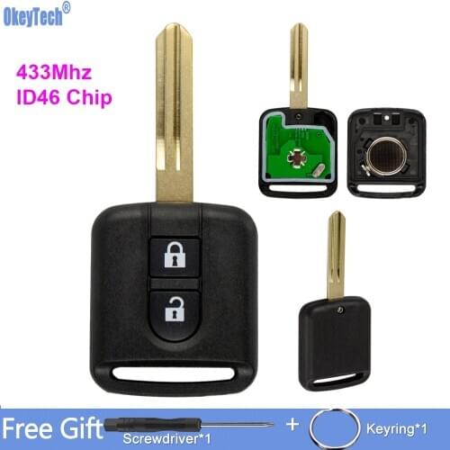 OkeyTech 2 Button 433Mhz ID46 PCF7946 Chip Remote Car Key For Nissan Elgrand X-TRAIL Qashqai Navara Micra Note NV200 Car Key
