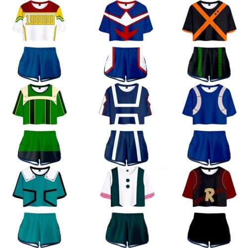Anime My Hero Academia Cosplay Two Piece Sets Women Sexy T Shirt Shorts My Boku No Hero Academia gym uniform Tracksuit Girls