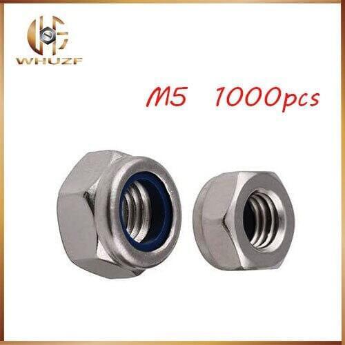 Metric M5 304 Stainless Steel Hex Head Nylon Insert Lock Jam Stop Nuts 1000pcs/Lot Free Shipping