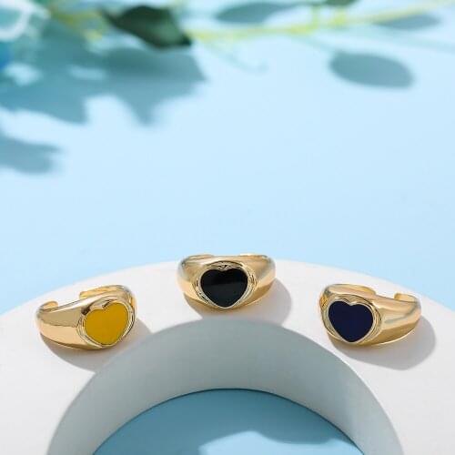 Fashion Gold Metal Enamel Heart Open Rings For Women Vintage Couples Lover Chunky Rings Statement Wedding Jewelry Gifts