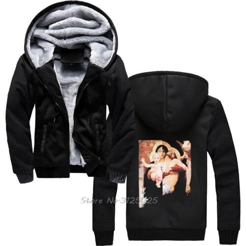 Madonna Embrace Jesus hoodies Funny Virgin Mary Hoodie Men Winter Warm Thick Sweatshirt Hoody Streetwear Hoodies Harajuku