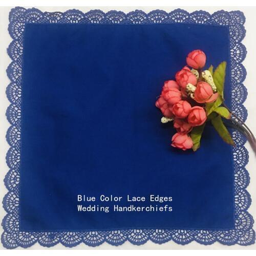 Set of 12 Fashion Ladies Bridal Handkerchiefs 12x12"Blue Vingate Lace Edges Hanky Best Friend Wedding Hankies Gift For the Bride