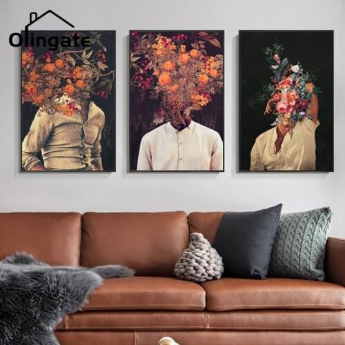 Nordic Vintage Floral Woman Wall Art Print Poster Flower Wall Picture Abstract Fashion One Piece Canvas Painting Room Home Decor