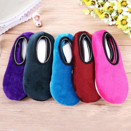 Parent-child Early Autumn and Winter Socks Kids Pure Color Wool Thickening Non-slip Floor Socks Baby Winter Short Sock
