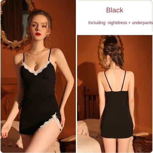 Sleeveless Cotton Nightgown Sexi Women Sexy Lingerie Set Lace Nightdress Sex Split Dress Erotic Underwear Ladies Suspender Skirt