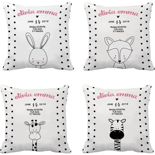 Custom Rabbit Fox Zebra Giraffe Baby Birth Data Throw Pillow Case Decorative Cushion Cover birthday Gift By Lvsure