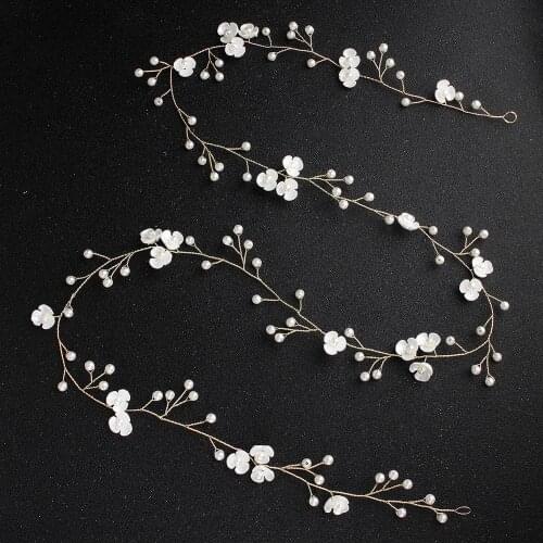 Light Golden Flower Pearl Headband Bride Hair Accessories 100 cm Long Wedding Headband Womens Accessories Flower Hair Jewelry