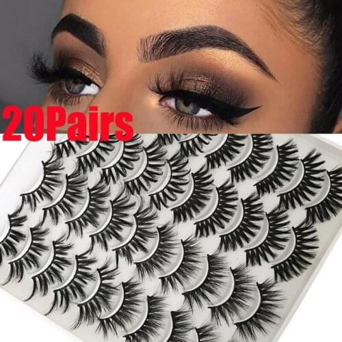 20 Pairs Handmade Fluffy False Eyelashes 6D Natural Soft Dramatic Full Volume Faux Mink Lashes Thick Makeup Eyelash Wholesale