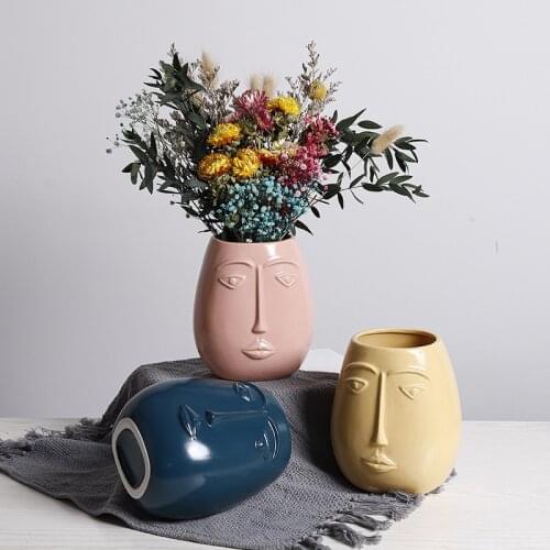 Nordic Ins Dried Flower Vases Ceramic Decoration Abstract Human Face Vases Creative Display Room Modern Ceramic Crafts Ornaments