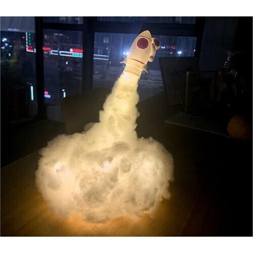 LED Lights Art Sign Bedroom Decoration Handmade Clouds Astronaut with Rocket Warm Night Lamp for Home Cafe Restaurant Decorative