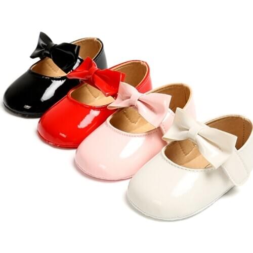 Newborn Toddler Baby Girl Shoes PU leather Buckle First Walkers With Bow Red Black Pink White Soft Soled Non-slip Crib Shoes