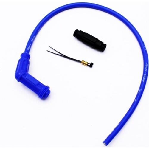 Motorcycle Blue 50cm Racing Ignition Coil Spark Plug Iridium Power Cable Wires Cap