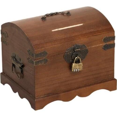 High Quality Coin Bank with Wooden Treasure Chest Storage Box, Safe Box for Coins, Jewelry
