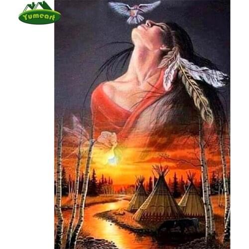 Yumeart DIY Diamond Embroidery by Number Sunset Indian Tent Full square Mosaic Diamond Painting Cross Stitch Wall Art Stickers