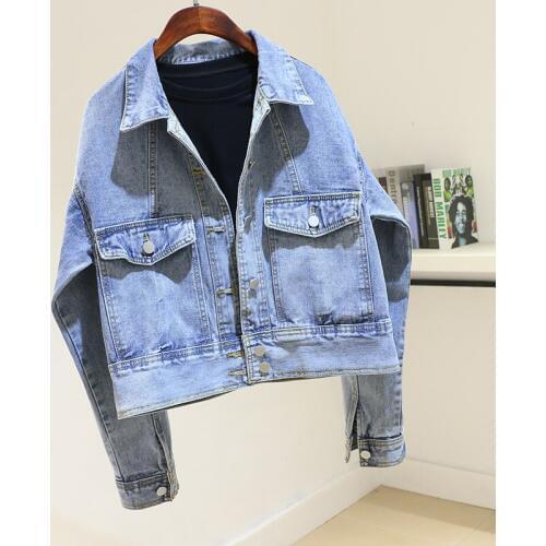 2020 Spring Autumn New Short Denim Jacket Women Korean Vintage Big Pocket Single-breasted Jeans Jacket Loose Outwear Women G267