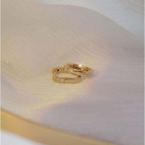 14k Real Gold Earrings 2021 Trend Temperament Charm Shine Zircon Square Daily Fashion Earrings For Women Luxury Jewelry Earring