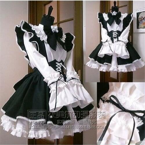 Wholesale Women Maid Outfit Anime Long Dress Black and White Apron Dress Lolita Dresses Men Cafe Costume Cosplay Costume Горничн